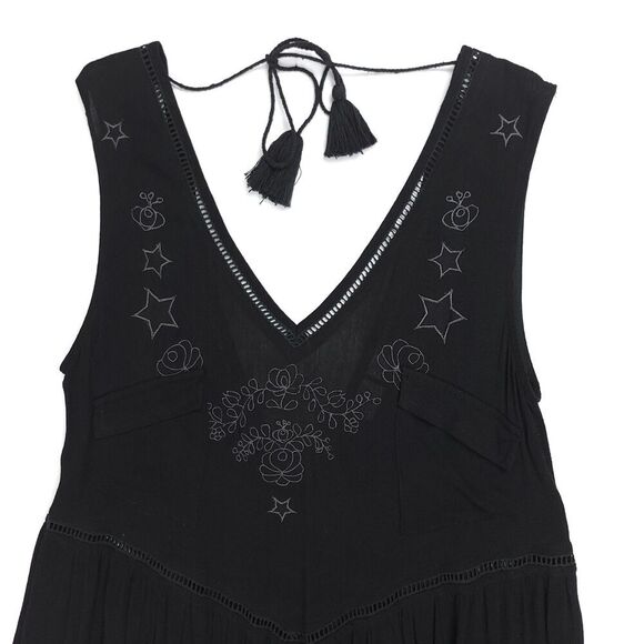 SOMEDAYS LOVIN Whimsigoth Boho Fairy Witchy Midi Dress Star Embroidered XS Black - Picture 7 of 9